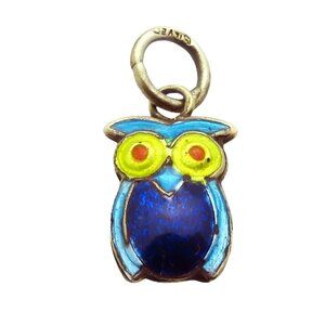 Vintage Sterling Silver Art Deco Era Enamel 3D Owl Charm Germany 1930s
